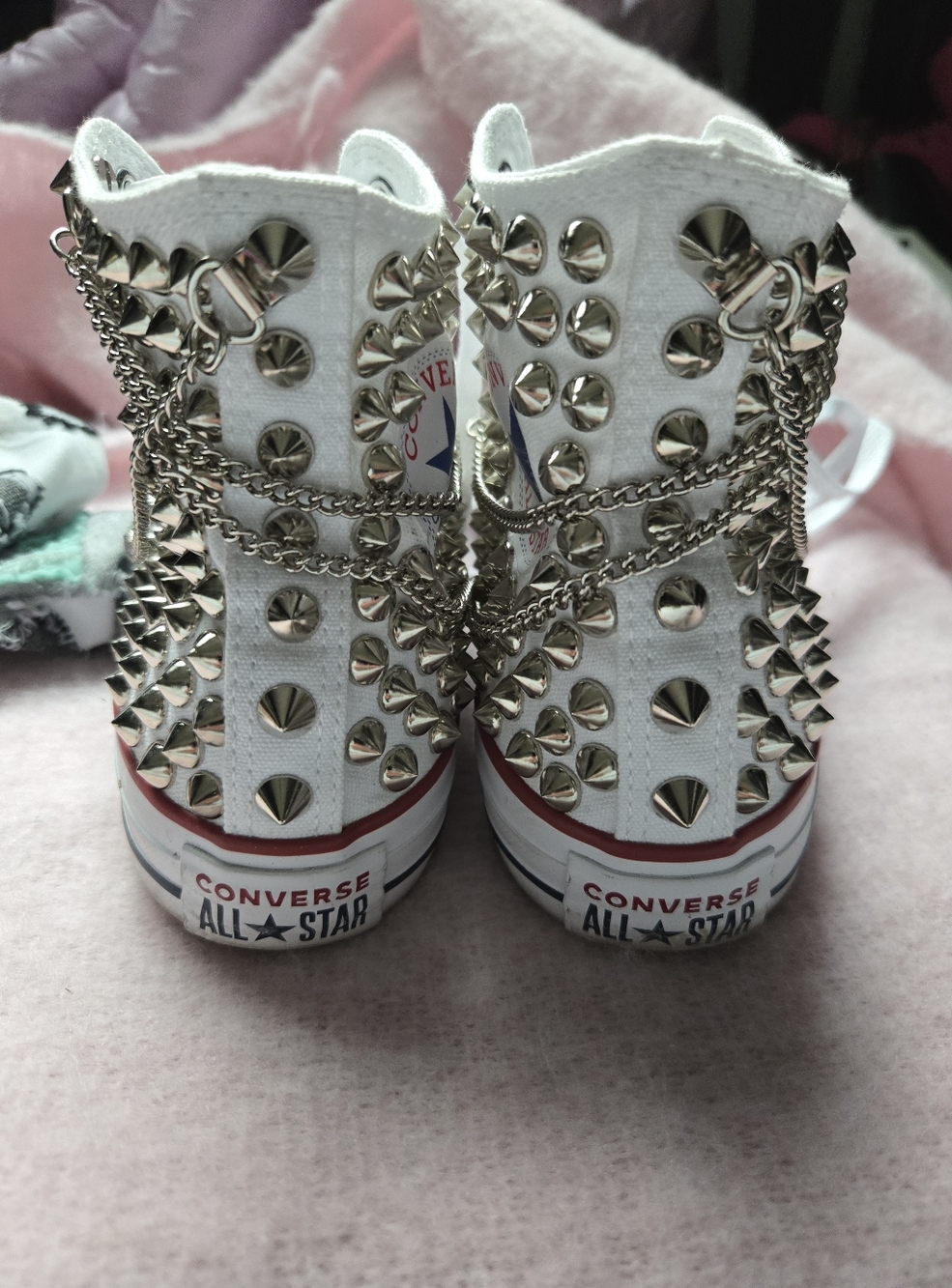 Custom Made. Spiked Converse With Chains. Great Condition. Womens Size 8.5 - Picture 5 of 10